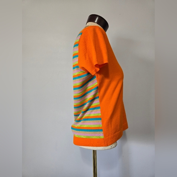 LIVIA VANEZETTI ITALY Wool/ Cashmere/Silk Orange Short Sleeve Top,Striped Back.M - Picture 4 of 12